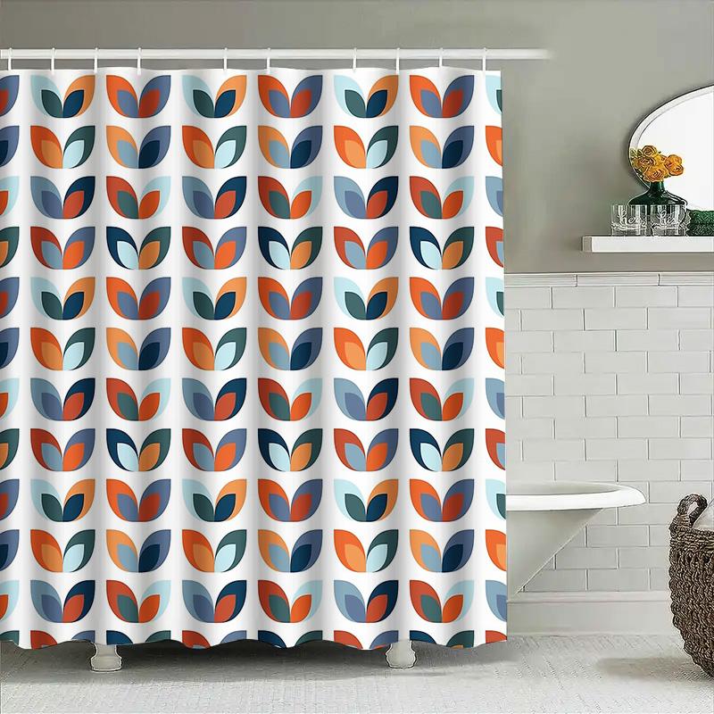 Boho Shower Curtain Nature Leaf Pattern Teal Blue Modern Bathroom Decor Farmhouse Washable Fabric Home Textile