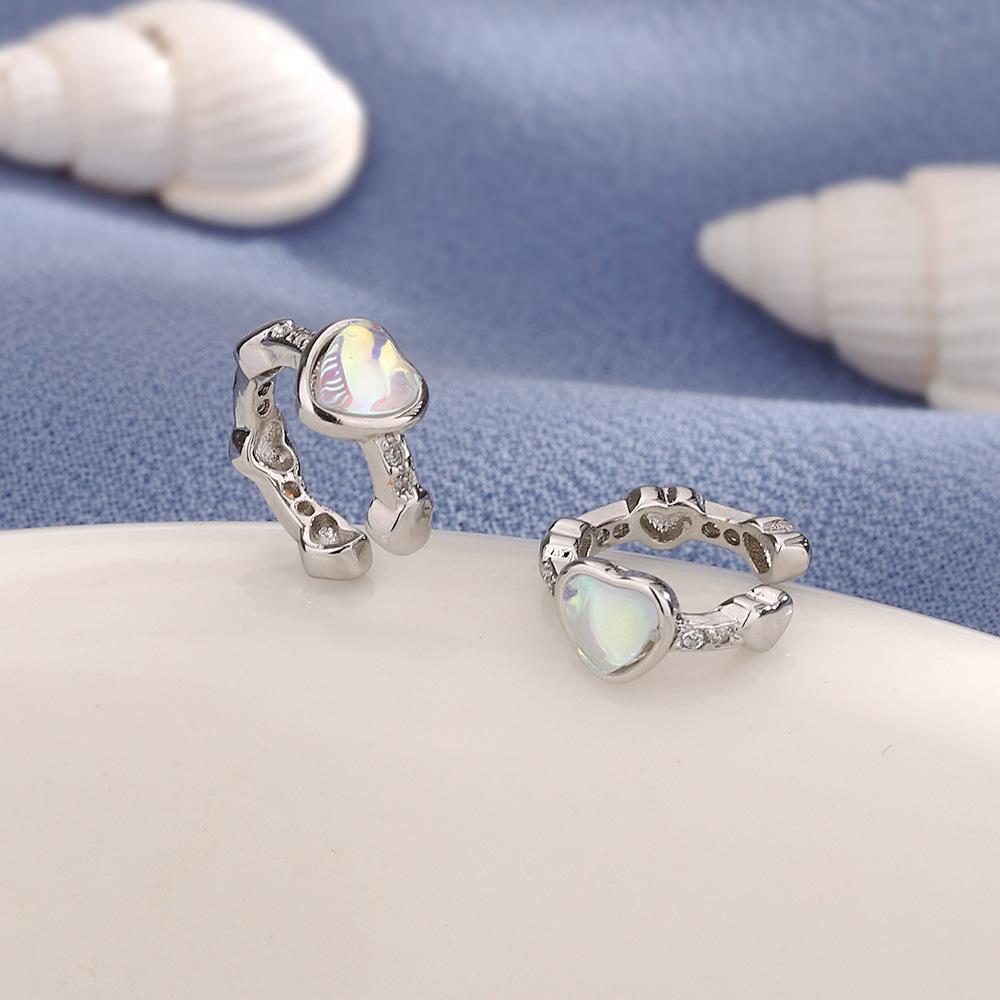 Symphony Moonstone Love Ear Clips Xiaohongshu Blogger With Exquisite Zircon Heart-Shaped Ear Bone Clips Without Ear Holes