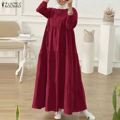 Women Casual Round Neck Loose Long Sleeve Muslim Dress