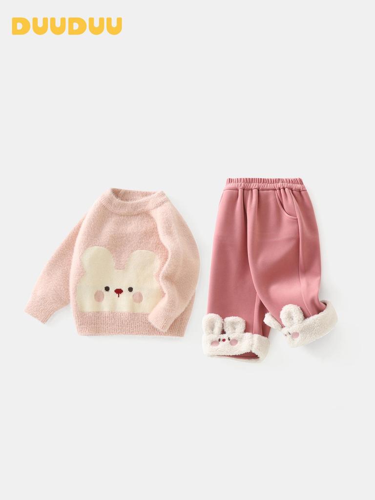 DUUDUU 2025 Korean-Style Toddler Girls' Autumn/Winter Sweater & Sweatpants Set