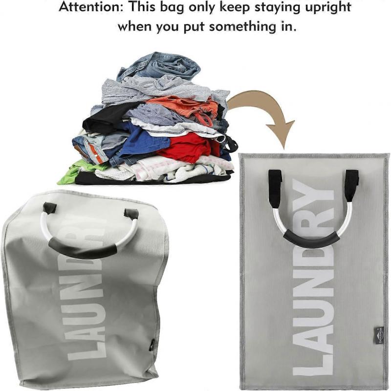 50L Collapsible Washing Laundry Basket Bag for Bedroom, Fabric (Grey)