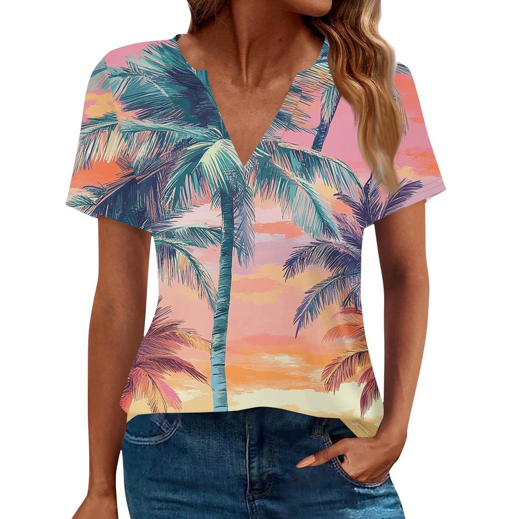 Women's Summer Short Sleeve V Neck Shirt Business Casual Loose T-Shirt Trendy Fashion Clothing Tops