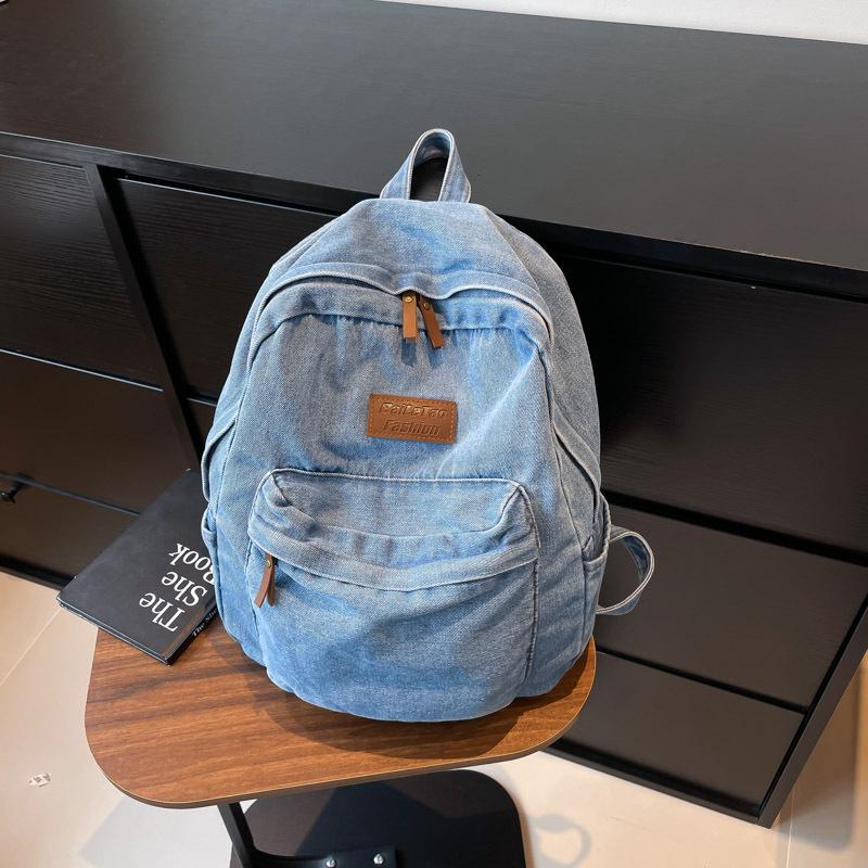 

Ретро Унисекс Джинсовый Рюкзак - Повседневный Японский и Корейский Тренд 31cm Length x 37cm Width x 13cm Height светло-синий