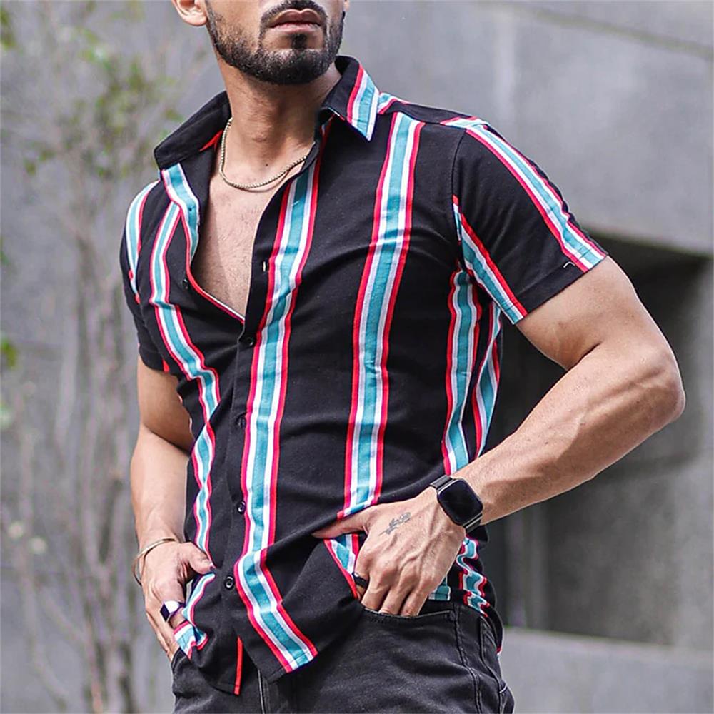 Hawaiian Shirts For Men3d Print Vintage Summer Shirt Striped Short Sleeve Oversized Street Mens Designer Clothes