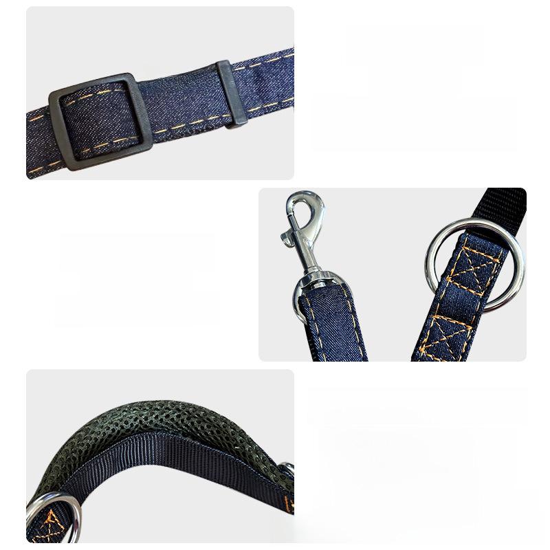 Džínové multifunkční diagonální vodítko s uvazováním v pase pro malé/střední psy: Běhání bez rukou
