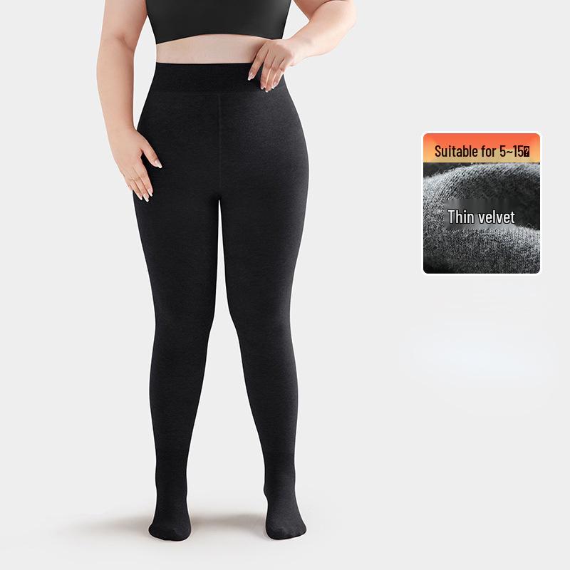 Warm Seamless High-Waisted Footed Leggings for Plus Size Women and Girls - Non-Slip Autumn/Winter
