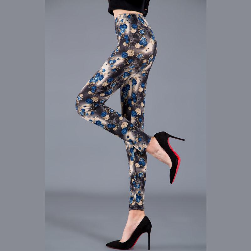 2023 Trendy Floral Print Slim Fit Milk Silk Leggings for Women - Plus Size, Elastic, Outerwear