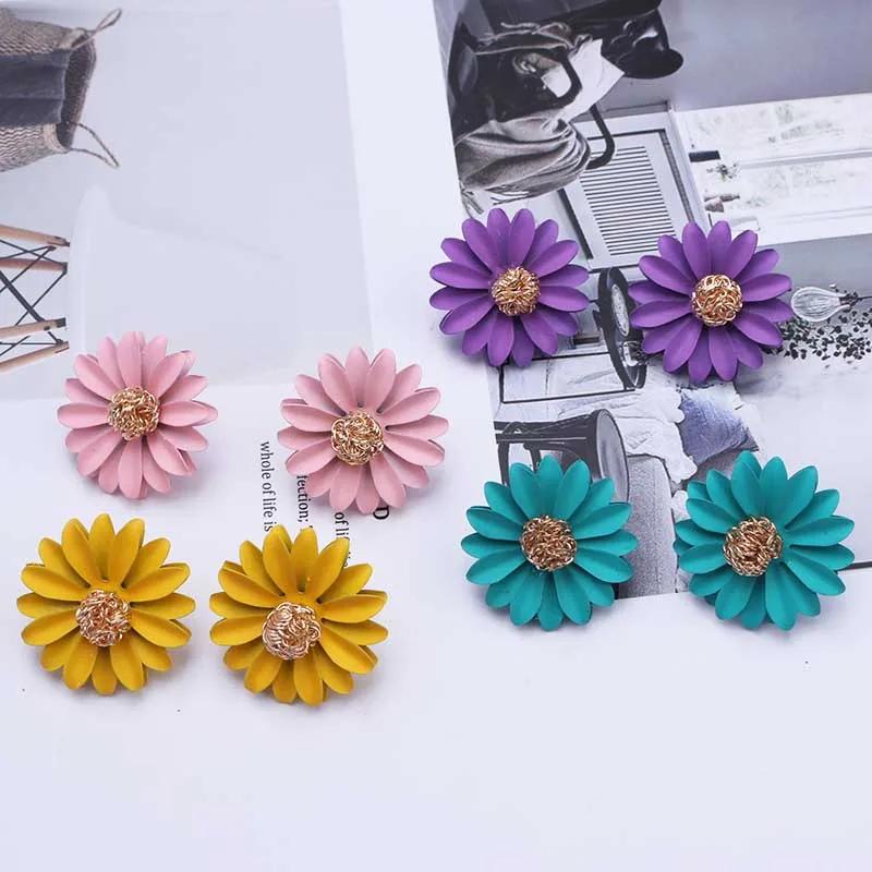 Cercei cu flori din metal în stil coreean drăguți pentru femei, fete, modă, dulci, cercei, pentru femei, Brinco, bijuterii de vară, cadouri de petrecere