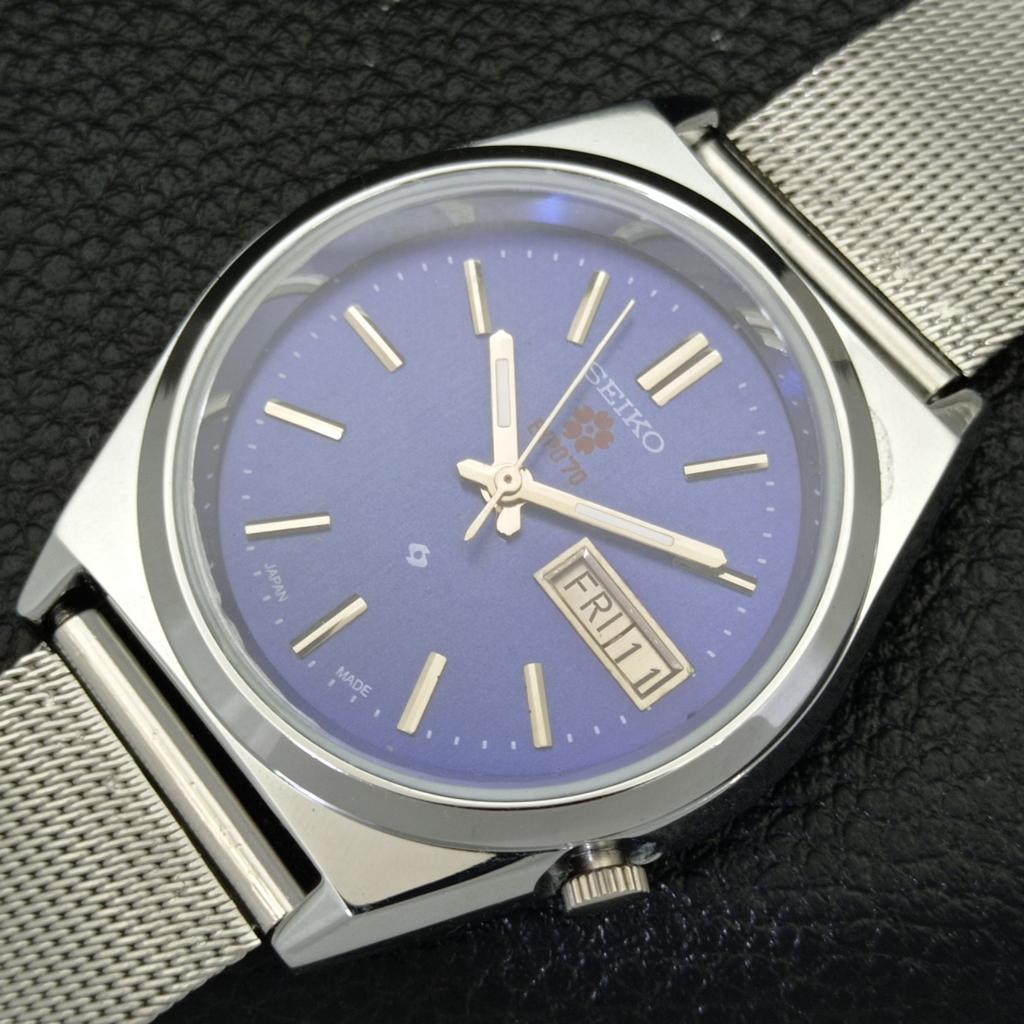 REFURBISHED VINTAGE SEIKO EXPO 70 AUTOMATIC JAPAN MENS BLUE DIAL WATCH a433580-2 R117-a433580