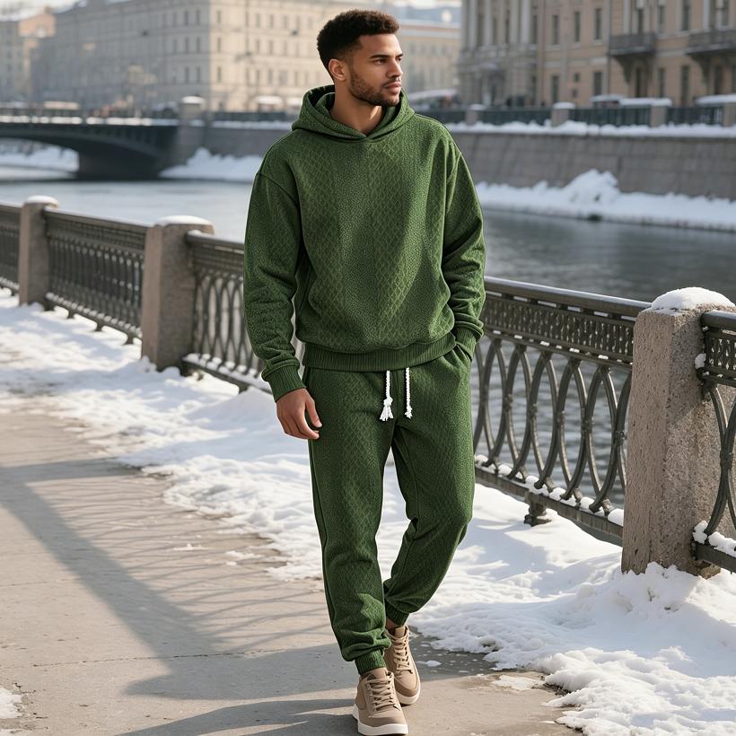 Men's 2 Piece Outfits Knit Jacquard Pullover Sweatshirt Tracksuit & Joggers Sweatpants Sweatsuit Sets with Pockets