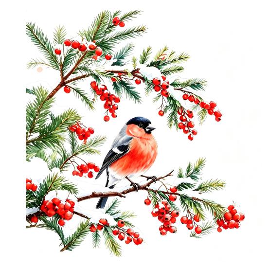 Winter Atmosphere Decor Bullfinch And Red Berries Static Glass Sticker, Watercolor Bird Decal, Window Decals Removable PVC Cling for Home Store