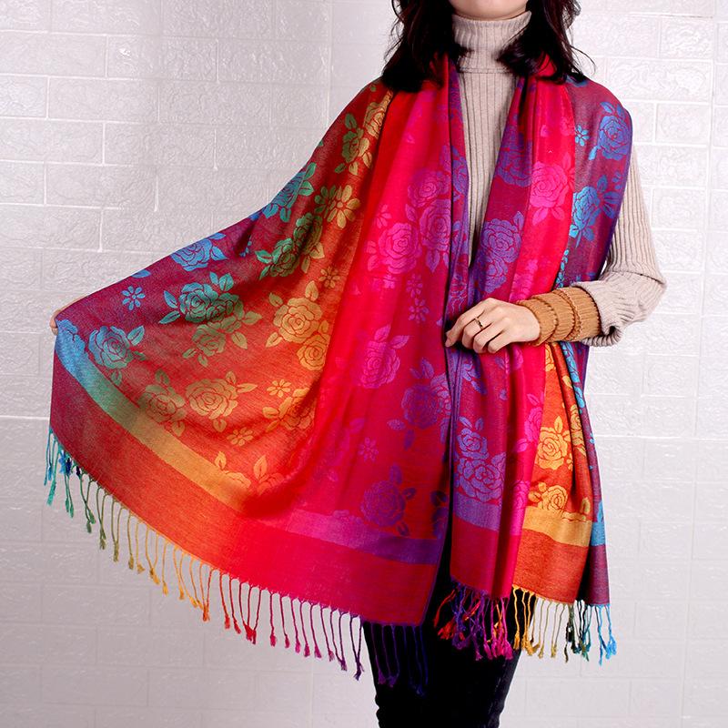 Color gradual change small flower scarf extended jacquard shawl Lijiang Nepal scenic spot scarf women long scarf
