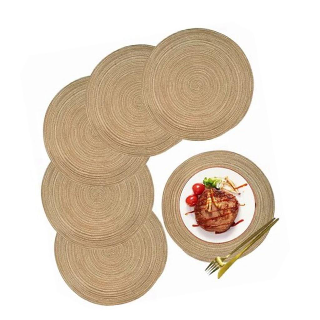 6pcs Round Placemats Slip Proof Prevent Scalding Insulation Decorative Woven Table Mats for Home