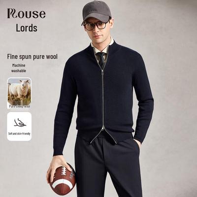LOEN Men's Stand Collar 100% Merino Wool Business Casual Cardigan