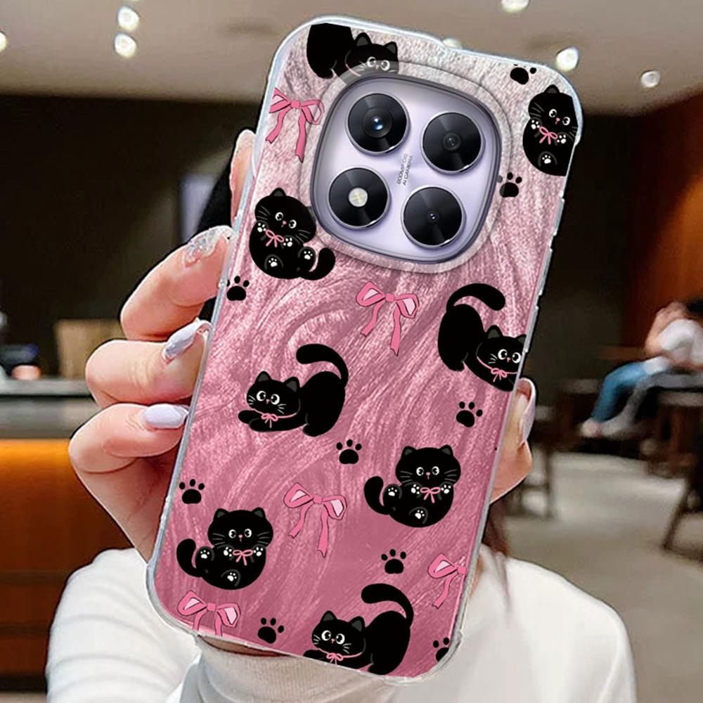 

Wave Point Black Cat Phone Cases For Xiaomi Redmi Note 14 13 Pro 14C 13C 13T 14T A5 A3 A4 Pink Cat Silicone Couple Fundas Cover Poco X7 Pro