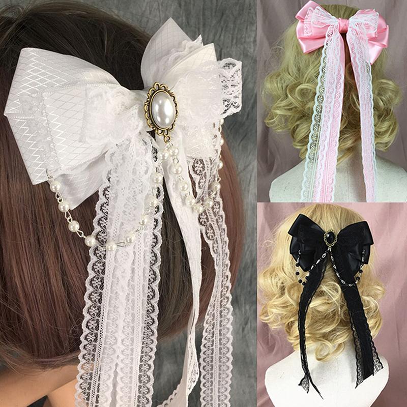 Lolita Koronkowa Kokarda Wstążka Klips do Włosów Urocze Wsuwki Ozdoba do Włosów Opaska Akcesoria do Włosów Kawaii Kobiety Dziewczyny Ozdoba do Włosów