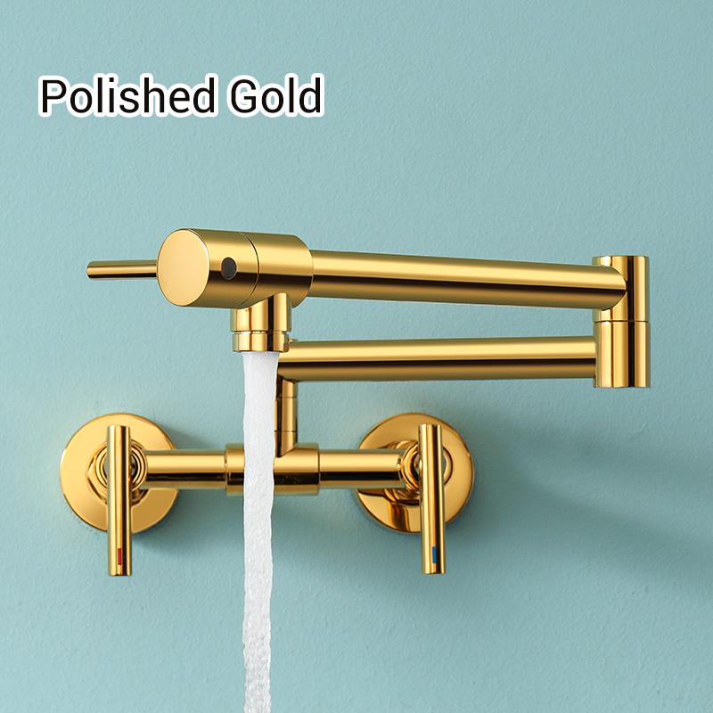 Pot Filler Faucet Wall Mounted Kitchen Mixer Solid Brass Swivel Spout Hot And Cold Water With Dual Handle