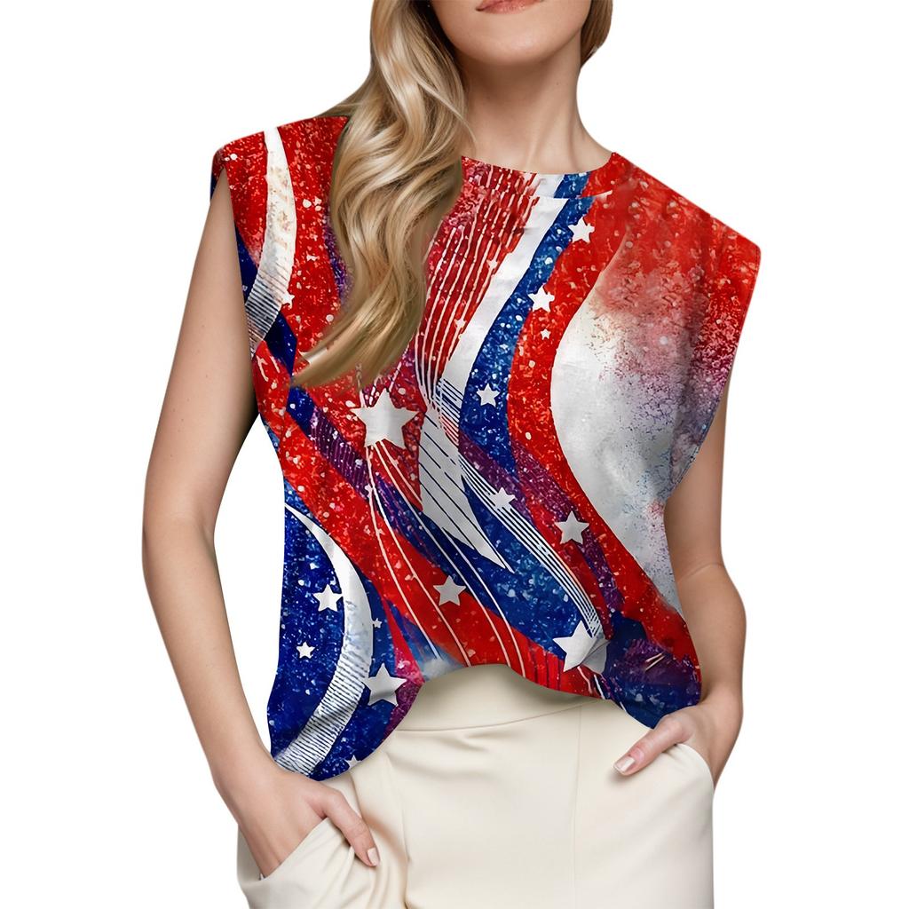 Women's Cap Sleeve Top Summer Printed Tank Top Basic T-Shirt Casual Loose