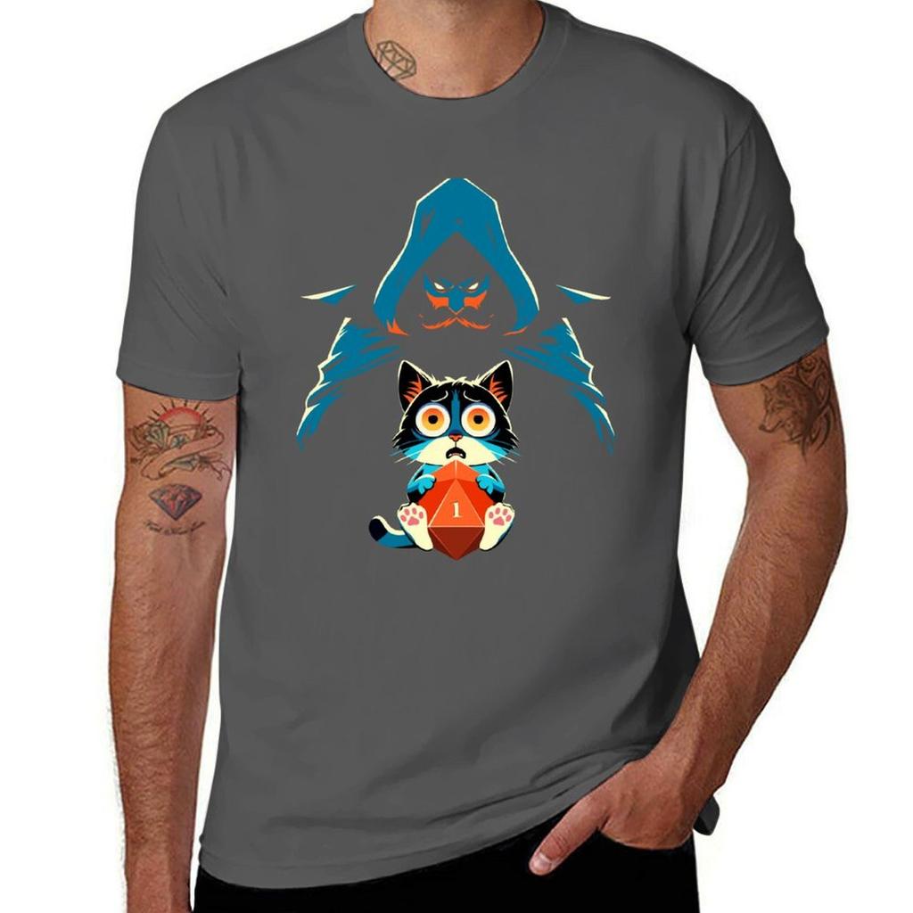 Funny Scared Cat With Game Master Tabletop Rpg Tshirt Big Size Short Sleeve Casual Top