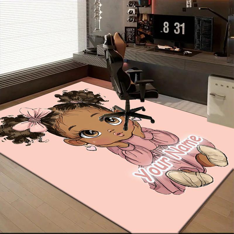 1PC Custom Name Cute Baby Girl Art Theme Floor Mat Ideal for Living Room, Game Rooms, Office, Bedroom Floor Mat Playful Design
