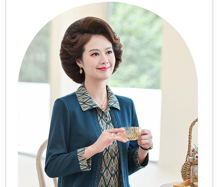 Mom's Stylish Cotton Two-Piece Shirt Cardigan for Middle-Aged & Elderly Women - Spring & Autumn Fashion