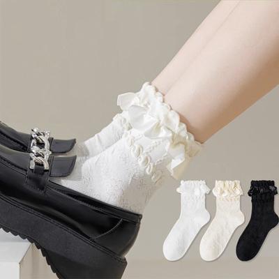 3 Paar Damen Lolita Niedlich Schwarz Weiß Socken Set Frühling Sommer Weiblich Dame Mädchen Spitze Kawaii Socken Für Frauen