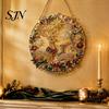 Festive Indoor Winter Ornament Christmas Faux Diamond Art Kit, Santa Angel Sun Catcher DIY Acrylic Sparkling Holiday Home Decor Round
