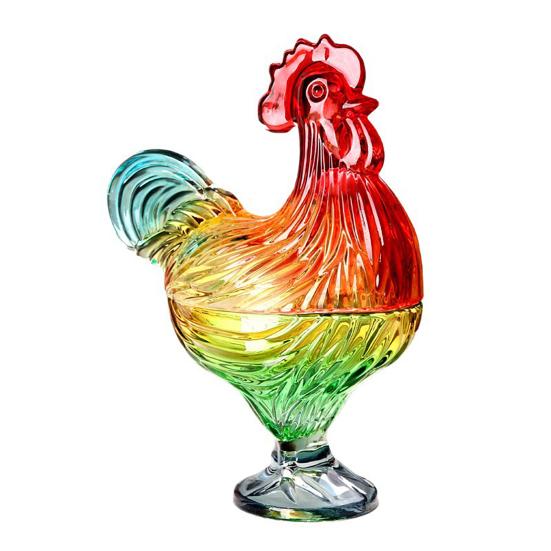 Glas Hahn Bonbonglas mit Deckel Handgefertigt Buntglas Snackschale Dekorative Obstschale für Süßigkeiten Nüsse Heim Wohnzimmer Dekor