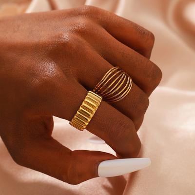 Stainless Steel Gold Tone Color High End Female Finger Ring Set Stylish Stylish Jewelry Promise Bagye Women Acier Inoxydable Femme Couple RingsLuxury