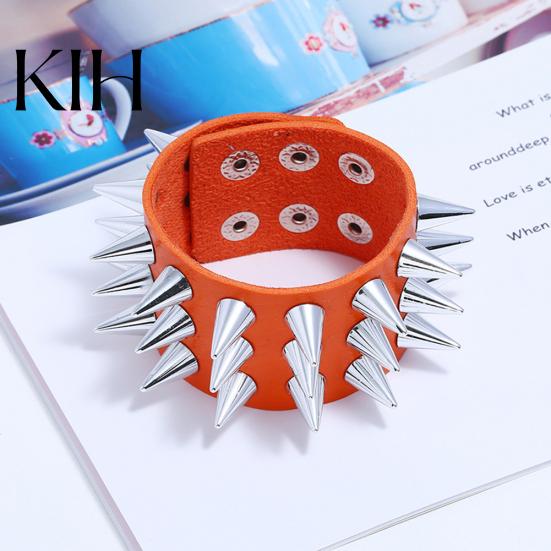 Punk Men Women Faux Leather Multiple Spikes Bracelet Bangle Jewelry Wrist Decor