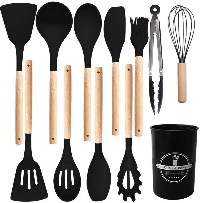 12PCS Food Grade Silicone Kitchen Cookware Utensils Turner Spatula Measuring Spoon Practical Cooking Tool Kitchenware Set