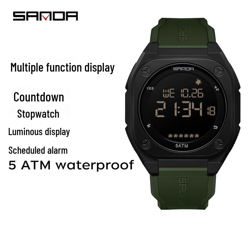 Sanda Multifunctional Luminous Waterproof Student Countdown Watch with Alarm