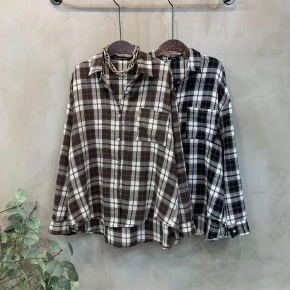 C S In The Room overSized CheCk Pattern Long Sleeve Shirt 2Color