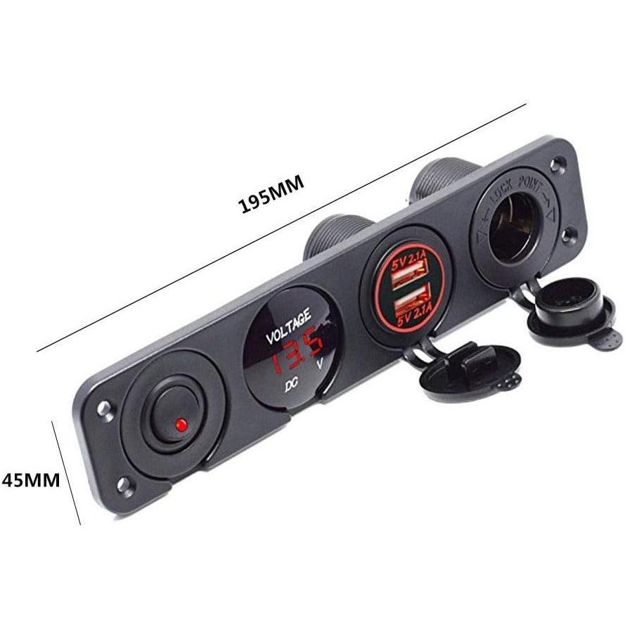 Dual USB Socket Charger + LED Voltmeter + 12V / 24V Power Outlet 3 In 1 Multi-function Three Hole Panel for Truck Trailer Boat Camper Motorhome