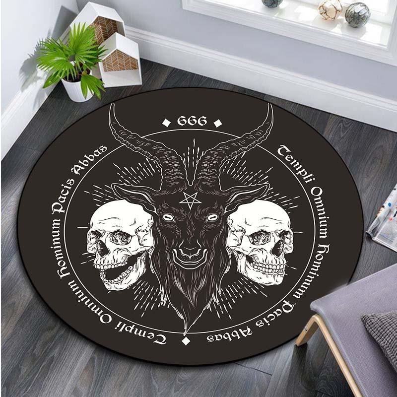 Satan Round Carpet Personalized Room Decor Rug Satanic Goat Head Round Carpet Sigil of Baphomet Rug Witchcraft Area Rug Tapis