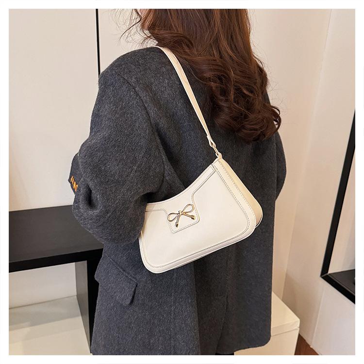 Women's Faux Leather Bowknot Shoulder Bag, Zipper Closure Simple Commuter Crossbody Purse, Ins Style Fashion Handbag