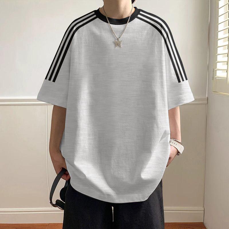 

Мужская модная летняя футболка свободного кроя с тремя полосками и рукавами реглан 2XL