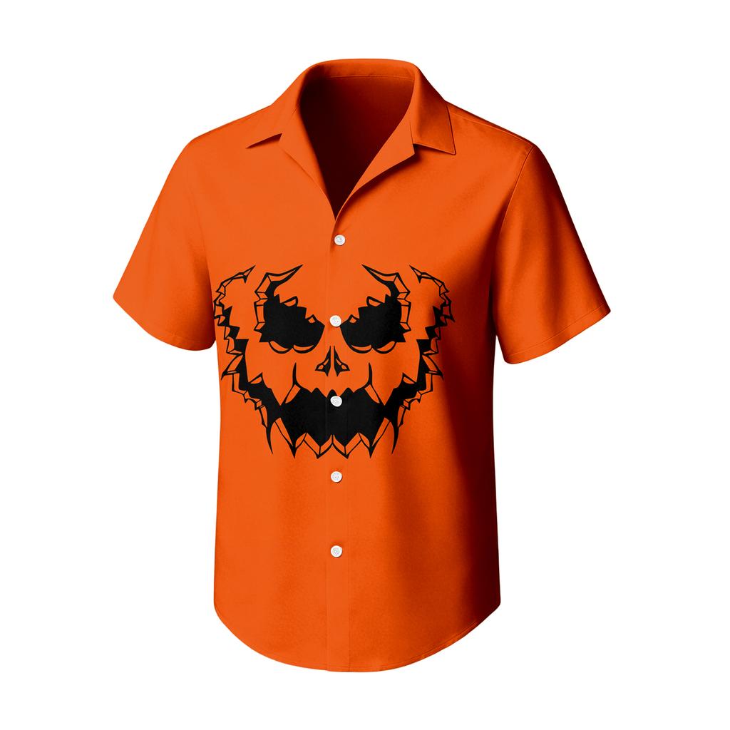 Men's Casual Short Sleeve Halloween Print Shirt for Everyday Wear