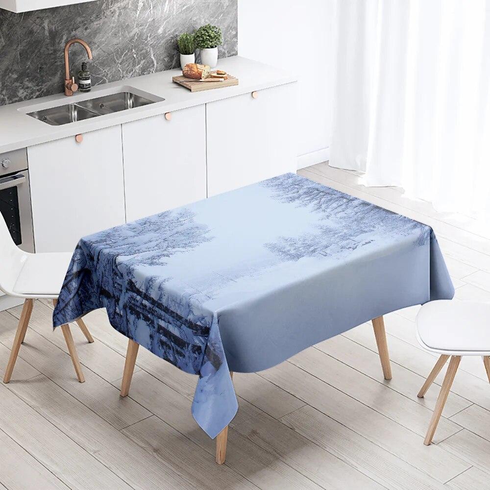 Winter Snow Tablecloth Beautiful  Anti-fouling Waterproof Rectangular Kitchen Table Home Decoration