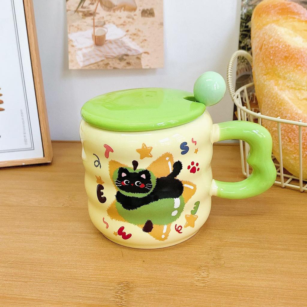 Cute Cat Mug with Lid Spoon with High Value Ceramic Drinking Cup for Home Use for Girls Birthday Gifts