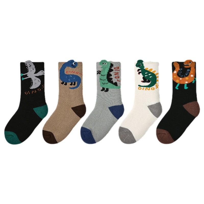 1772 Kids' Thick Dinosaur Cotton Socks - Autumn/Winter Warm Terry Socks for Boys