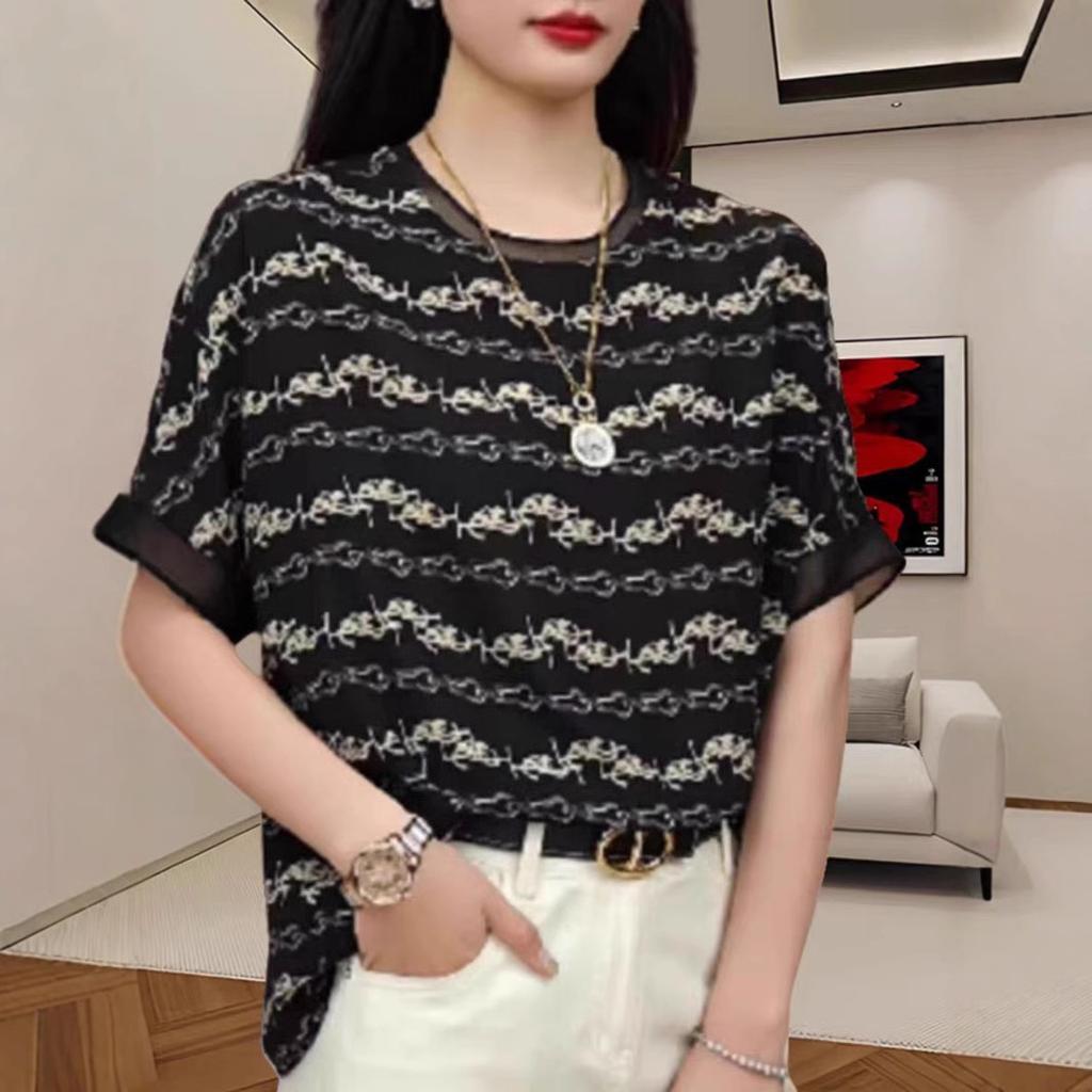 Spring Summer Fashion Elegant Round Neck Pullover Versatile Women's Clothing Casual Female Clothes Printed Loose T-Shirts