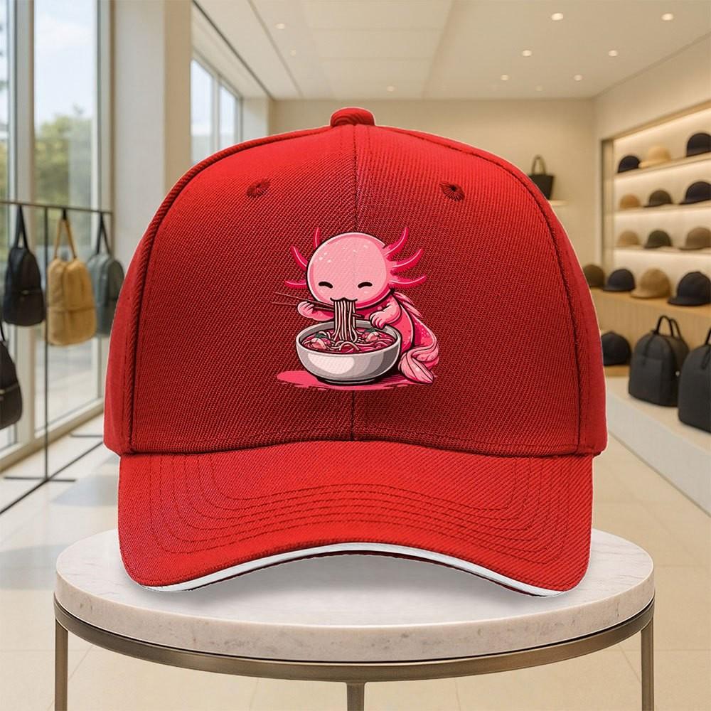 Funny Axolotl Eating RaUnisex Graphic Baseball Cap Adjustable Outdoor Sports Trucker Hat One Size