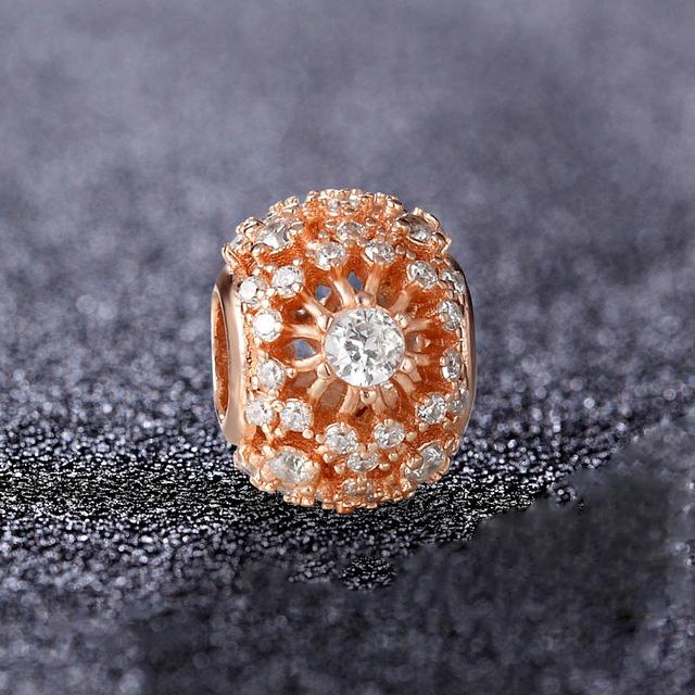 Newpure Copper Rose Gold Circular Hollowed-Out Petals Pendant Beads Fit Original Charms Bracelet Diy Women Jewelry