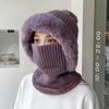 Winter Twist Pattern Knitted Hat, Velvet Warm Scarf, Integrated Pullover Hat, Cold-proof Wool Hat, Women