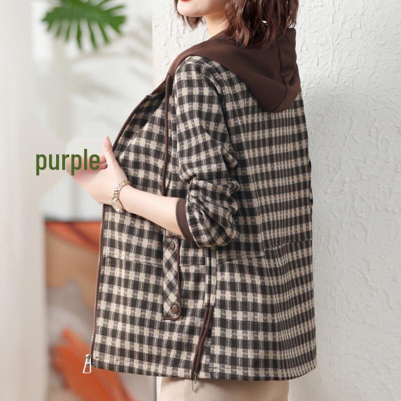 Mid-Aged Women's Plaid Hooded Jacket