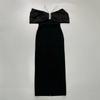 New Sexy Design Bandage Dress Neck Evening Dress with Diamonds Shoulder Slim Long Women's Clothing