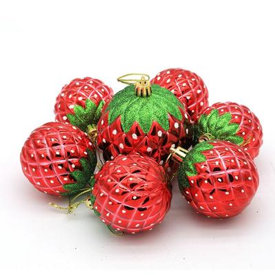 6PCS Red Christmas Hanging Decoration Electroplated Plastic Christmas Tree Ornament Stawberry Festival Xmas Baubles Scene Making