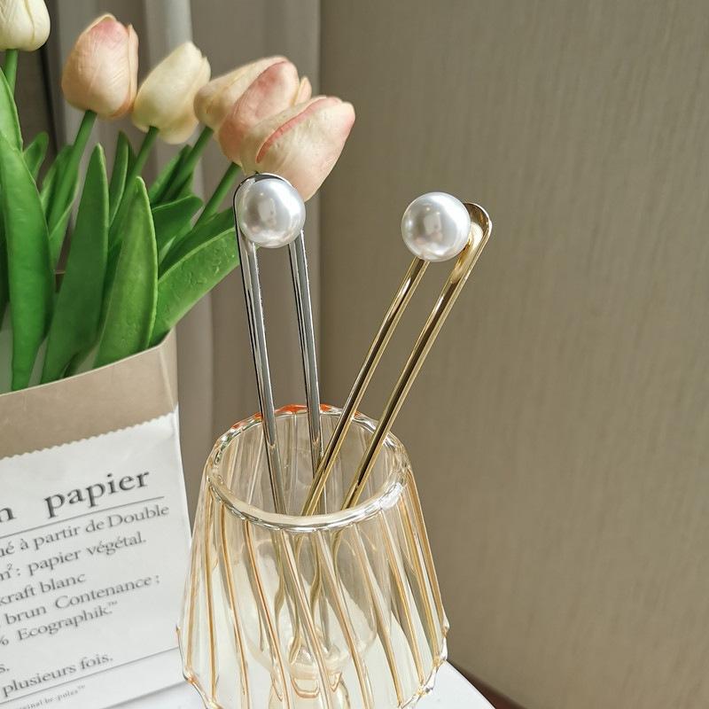 Einfache Imitation Perlen Haarstäbchen Elegante U-Form Metall Haarspangen für Damen Mädchen Mode Dutt Styling Werkzeuge Haar Accessoires