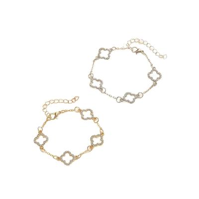 Openwork Flower Bracelet with Clear Perimeter Details, Four Connected Floral Elements and an Adjustable Extension Chain